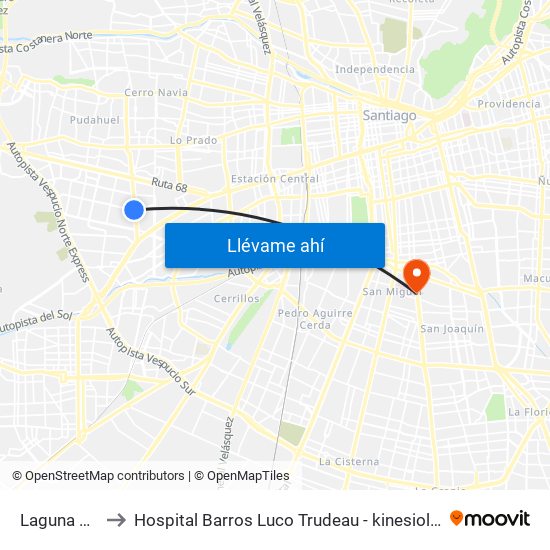 Laguna Sur to Hospital Barros Luco Trudeau - kinesiologia map
