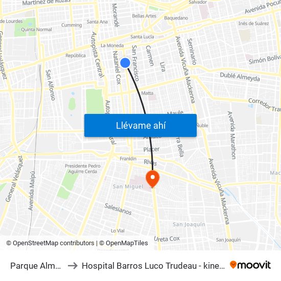 Parque Almagro to Hospital Barros Luco Trudeau - kinesiologia map
