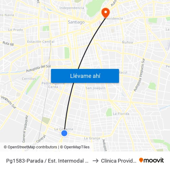 Pg1583-Parada / Est. Intermodal La Cisterna to Clínica Providencia map