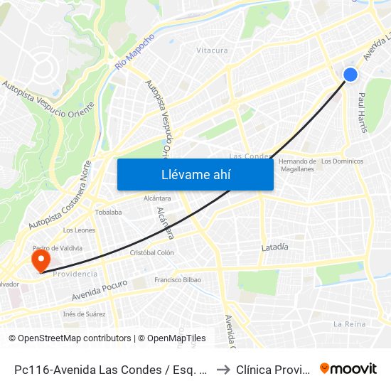 Pc116-Avenida Las Condes / Esq. G. Fuenzalida to Clínica Providencia map