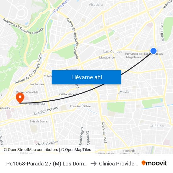 Pc1068-Parada 2 / (M) Los Dominicos to Clínica Providencia map