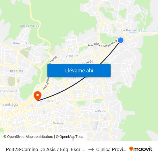 Pc423-Camino De Asis / Esq. Escrivá De Balaguer to Clínica Providencia map