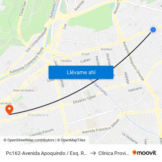 Pc162-Avenida Apoquindo / Esq. Rosa O'Higgins to Clínica Providencia map