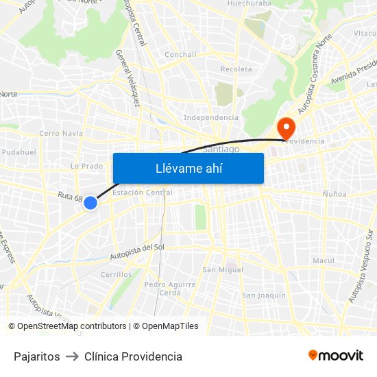Pajaritos to Clínica Providencia map