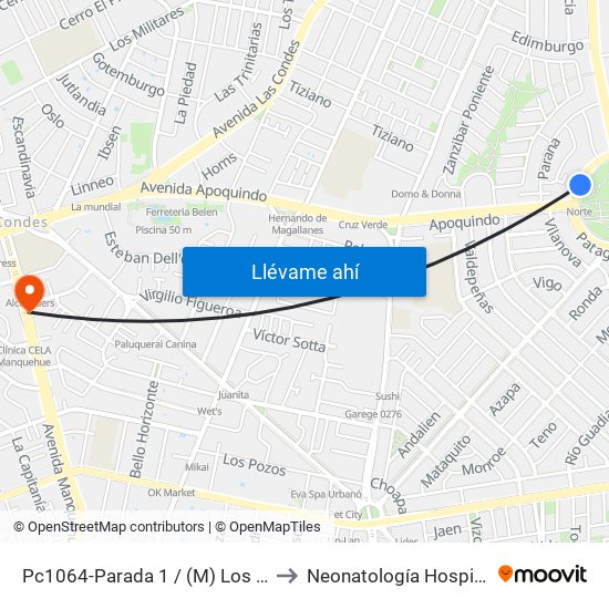 Pc1064-Parada 1 / (M) Los Dominicos to Neonatología Hospital FACH map