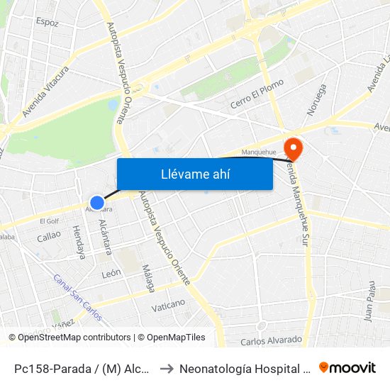 Pc158-Parada / (M) Alcántara to Neonatología Hospital FACH map