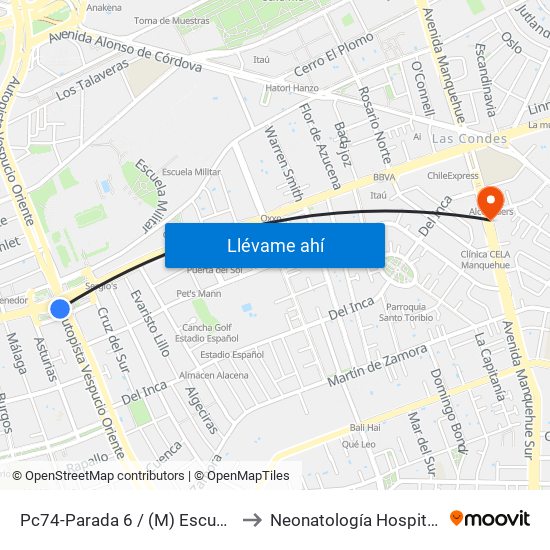 Pc74-Parada 6 / (M) Escuela Militar to Neonatología Hospital FACH map