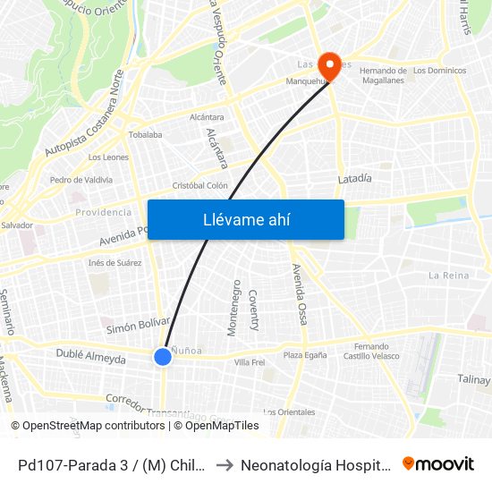 Pd107-Parada 3 / (M) Chile España to Neonatología Hospital FACH map