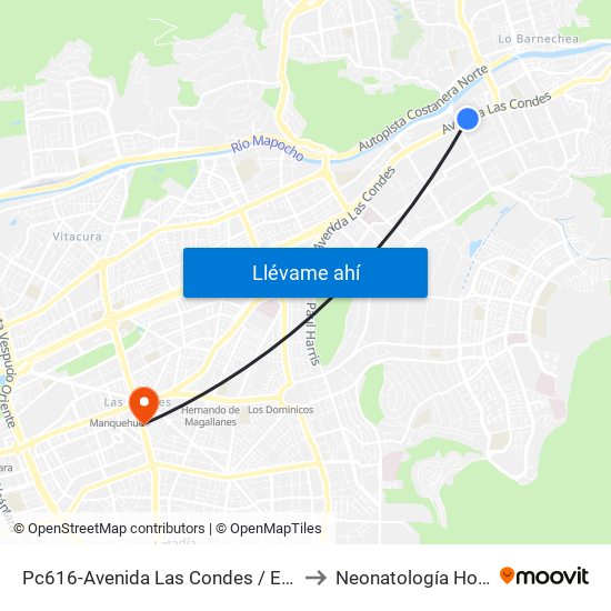 Pc616-Avenida Las Condes / Esq. Sn. Fco. De Asís to Neonatología Hospital FACH map