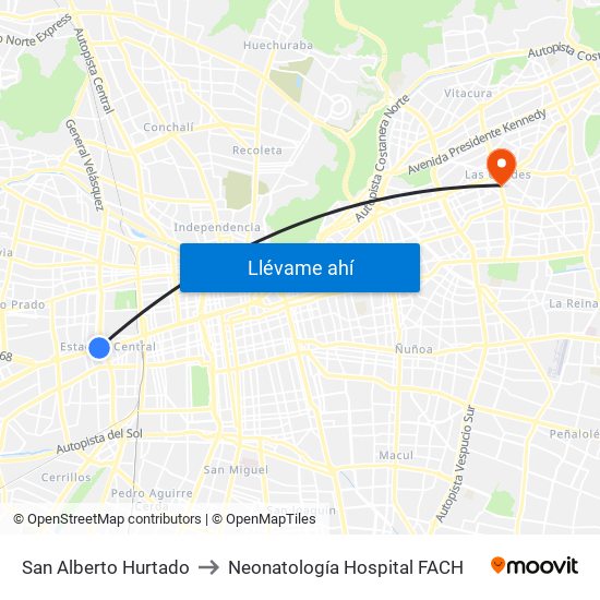 San Alberto Hurtado to Neonatología Hospital FACH map