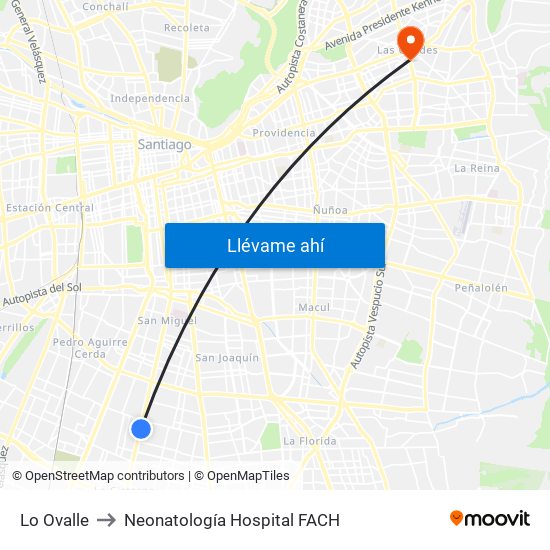 Lo Ovalle to Neonatología Hospital FACH map