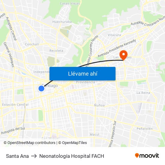 Santa Ana to Neonatología Hospital FACH map