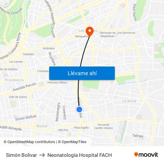 Simón Bolivar to Neonatología Hospital FACH map