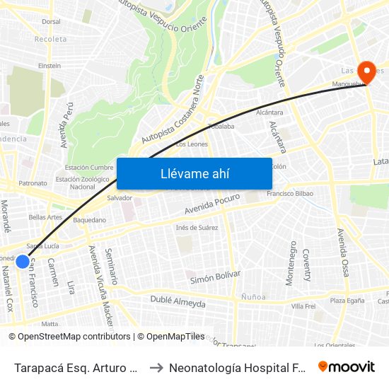 Tarapacá Esq. Arturo Prat to Neonatología Hospital FACH map