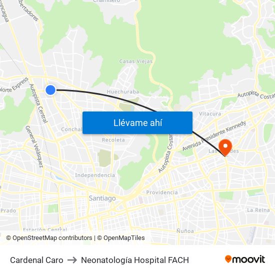 Cardenal Caro to Neonatología Hospital FACH map