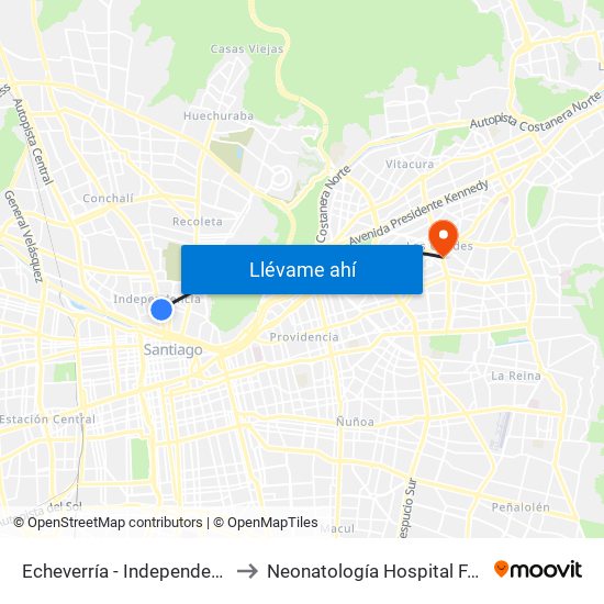 Echeverría - Independencia to Neonatología Hospital FACH map