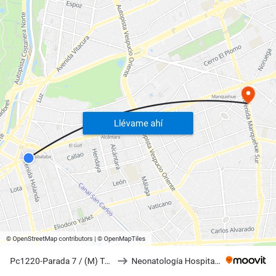 Pc1220-Parada 7 / (M) Tobalaba to Neonatología Hospital FACH map