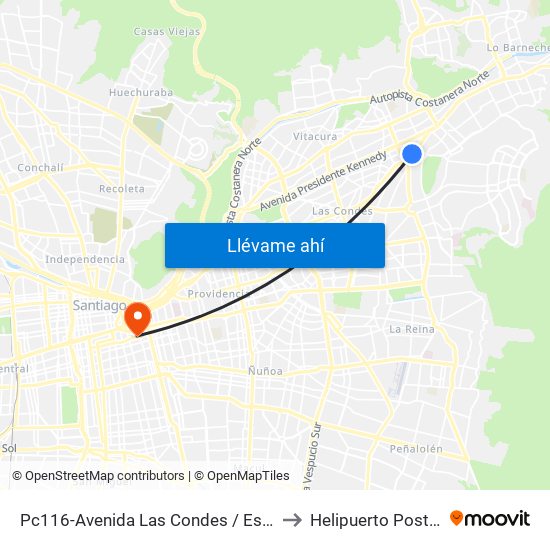 Pc116-Avenida Las Condes / Esq. G. Fuenzalida to Helipuerto Posta Central map