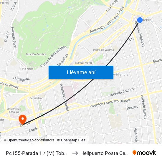 Pc155-Parada 1 / (M) Tobalaba to Helipuerto Posta Central map