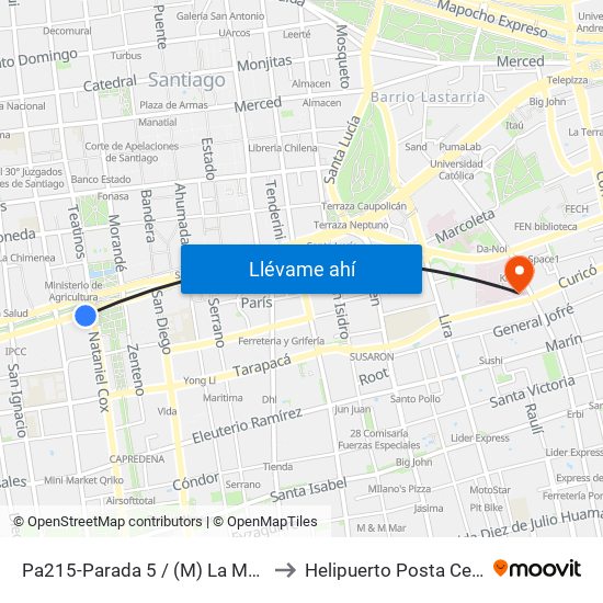 Pa215-Parada 5 / (M) La Moneda to Helipuerto Posta Central map