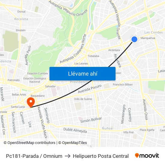 Pc181-Parada / Omnium to Helipuerto Posta Central map