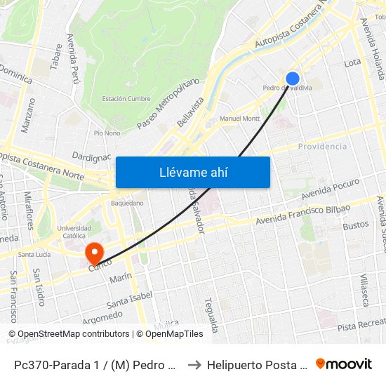 Pc370-Parada 1 / (M) Pedro De Valdivia to Helipuerto Posta Central map