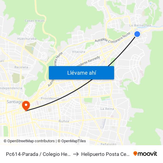 Pc614-Parada / Colegio Hebreo to Helipuerto Posta Central map