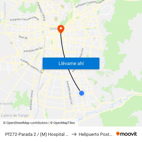 Pf272-Parada 2 / (M) Hospital Sótero Del Río to Helipuerto Posta Central map