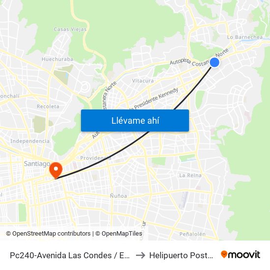 Pc240-Avenida Las Condes / Esq. Pamplona to Helipuerto Posta Central map