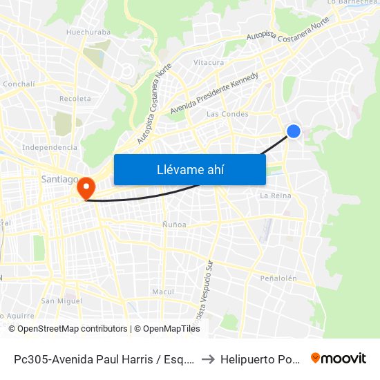 Pc305-Avenida Paul Harris / Esq. Av. Cristóbal Colón to Helipuerto Posta Central map