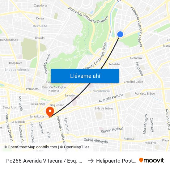 Pc266-Avenida Vitacura / Esq. Nueva Costanera to Helipuerto Posta Central map