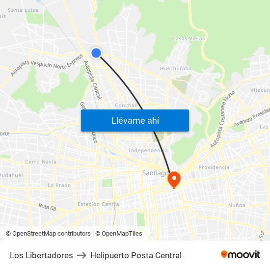 Los Libertadores to Helipuerto Posta Central map