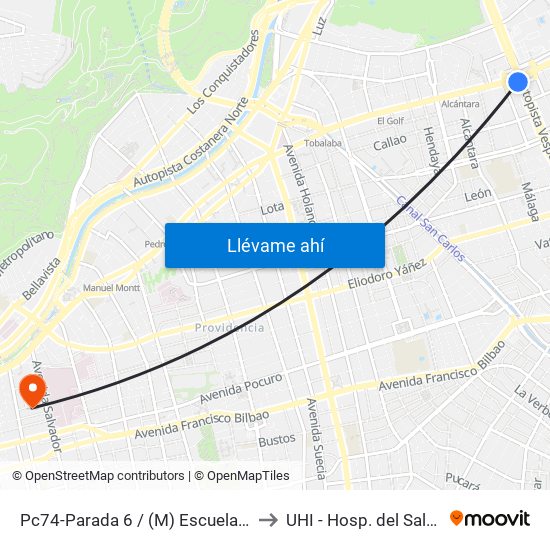 Pc74-Parada 6 / (M) Escuela Militar to UHI - Hosp. del Salvador map