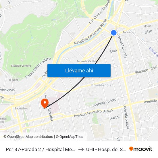 Pc187-Parada 2 / Hospital Metropolitano to UHI - Hosp. del Salvador map