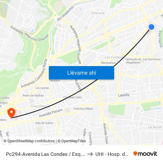 Pc294-Avenida Las Condes / Esq. Av. Padre H. Central to UHI - Hosp. del Salvador map