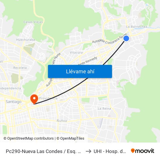 Pc290-Nueva Las Condes / Esq. Sn. Francisco De Asís to UHI - Hosp. del Salvador map