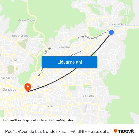 Pc615-Avenida Las Condes / Esq. La Cabaña to UHI - Hosp. del Salvador map