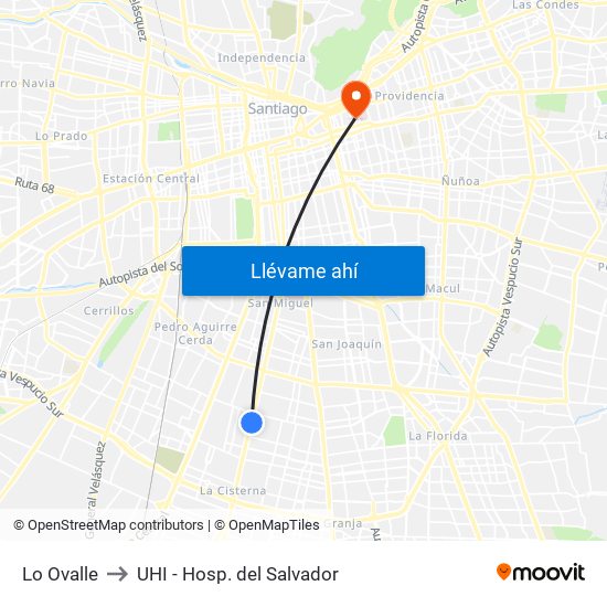 Lo Ovalle to UHI - Hosp. del Salvador map