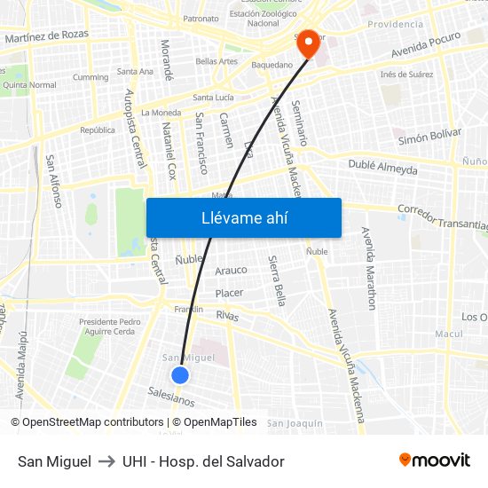 San Miguel to UHI - Hosp. del Salvador map