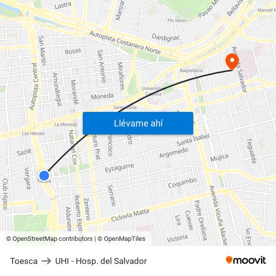 Toesca to UHI - Hosp. del Salvador map