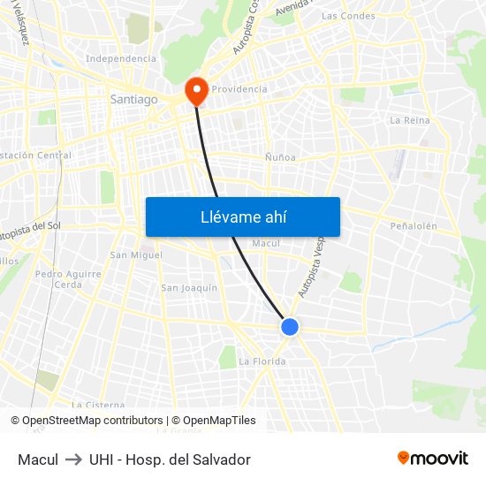 Macul to UHI - Hosp. del Salvador map