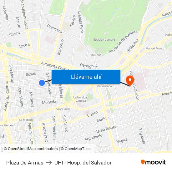 Plaza De Armas to UHI - Hosp. del Salvador map