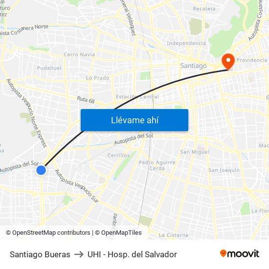 Santiago Bueras to UHI - Hosp. del Salvador map