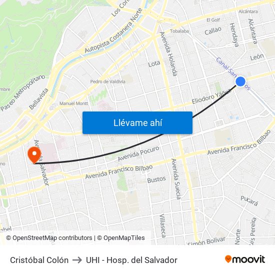 Cristóbal Colón to UHI - Hosp. del Salvador map