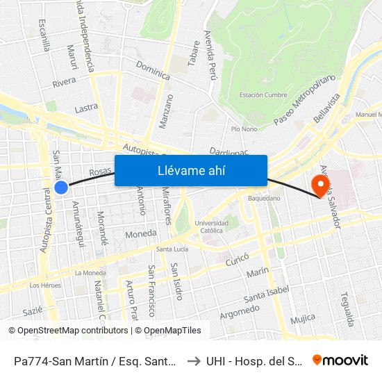 Pa774-San Martín / Esq. Santo Domingo to UHI - Hosp. del Salvador map