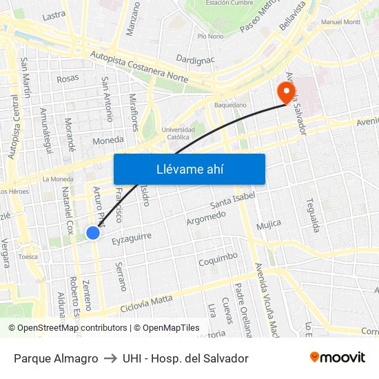 Parque Almagro to UHI - Hosp. del Salvador map