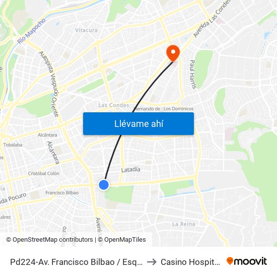 Pd224-Av. Francisco Bilbao / Esq. Av. S. Elcano to Casino Hospital FACH map