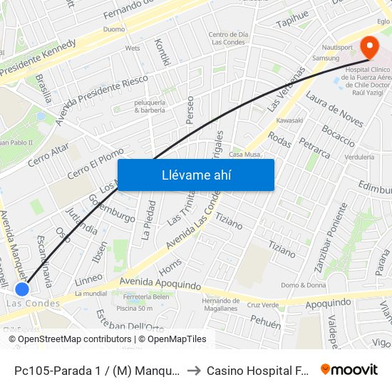 Pc105-Parada 1 / (M) Manquehue to Casino Hospital FACH map