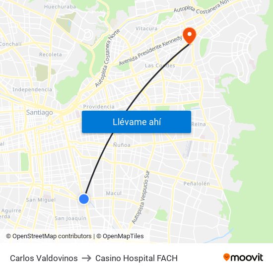 Carlos Valdovinos to Casino Hospital FACH map