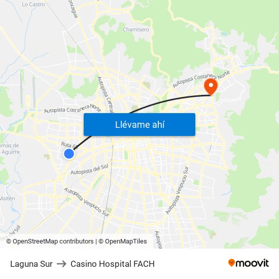 Laguna Sur to Casino Hospital FACH map